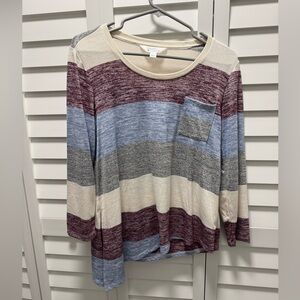 Universal Thread Long Sleeve Striped Top - Burgundy, Blue, Gray